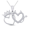 10k White Gold Womens Round Diamond Double Heart Pendant 1/6 Cttw