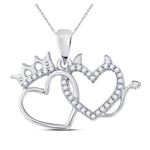  10k White Gold Womens Round Diamond Double Heart Pendant 1/6 Cttw