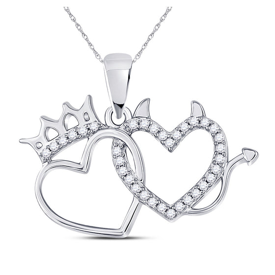 10k White Gold Womens Round Diamond Double Heart Pendant 1/6 Cttw