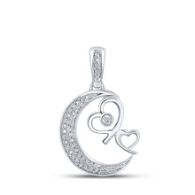 10k White Gold Womens Round Diamond Crescent Moon Heart Pendant 1/10 Cttw