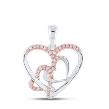  10k White Gold Womens Round Diamond Triple Heart Pendant 1/6 Cttw
