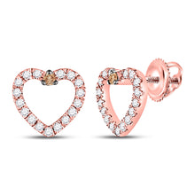  10k Rose Gold Womens Round Brown Diamond Heart Earrings 1/6 Cttw