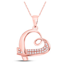  10k Rose Gold Womens Round Diamond Sideways Heart Pendant 1/10 Cttw