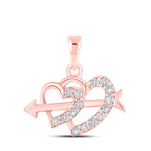 10k Rose Gold Womens Round Diamond Arrow Heart Pendant 1/5 Cttw