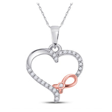  10k Two-tone Gold Womens Round Diamond Awareness Ribbon Heart Pendant 1/10 Cttw