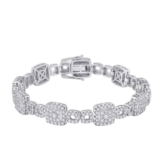 14k White Gold Womens Round Diamond Square Link Bracelet 5-3/4 Cttw