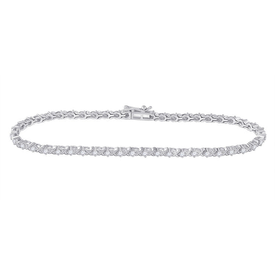 10k White Gold Womens Round Diamond Tennis Bracelet 1 Cttw