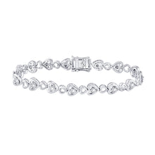  Sterling Silver Womens Round Diamond Heart Tennis Bracelet 1/2 Cttw