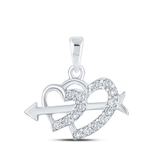  10k White Gold Womens Round Diamond Arrow Heart Pendant 1/5 Cttw