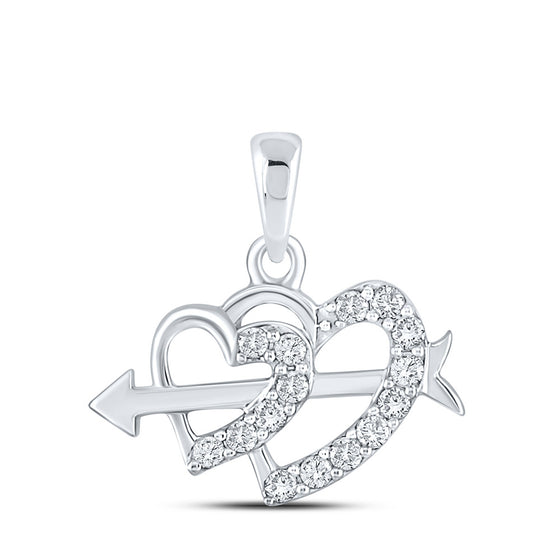 10k White Gold Womens Round Diamond Arrow Heart Pendant 1/5 Cttw