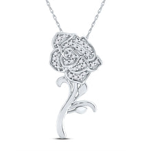  10k White Gold Womens Round Diamond Rose Flower Pendant 1/10 Cttw