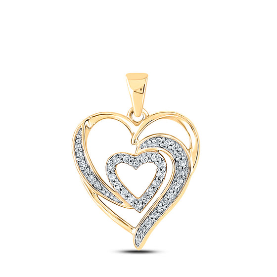10k Yellow Gold Womens Round Diamond Heart Pendant 1/6 Cttw