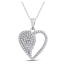  10k White Gold Womens Round Diamond Modern Heart Pendant 1/3 Cttw
