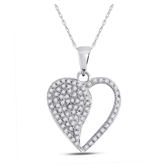 10k White Gold Womens Round Diamond Modern Heart Pendant 1/3 Cttw