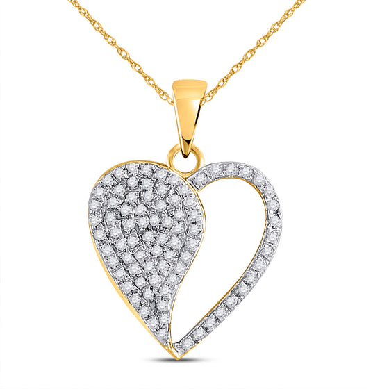 10k Yellow Gold Womens Round Diamond Modern Heart Pendant 1/3 Cttw