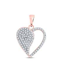  10k Rose Gold Womens Round Diamond Modern Heart Pendant 1/3 Cttw