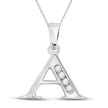  10k White Gold Womens Round Diamond A Initial Letter Pendant 1/20 Cttw