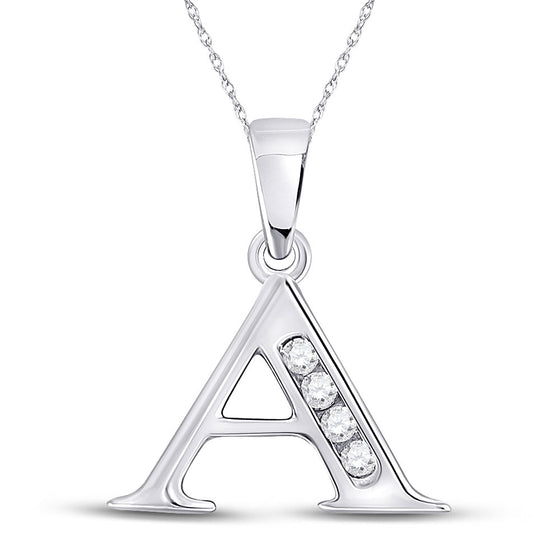 10k White Gold Womens Round Diamond A Initial Letter Pendant 1/20 Cttw