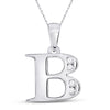 10k White Gold Womens Round Diamond B Letter Pendant 1/20 Cttw