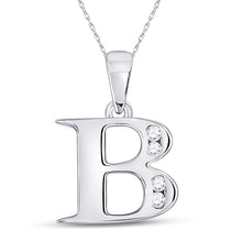  10k White Gold Womens Round Diamond B Letter Pendant 1/20 Cttw