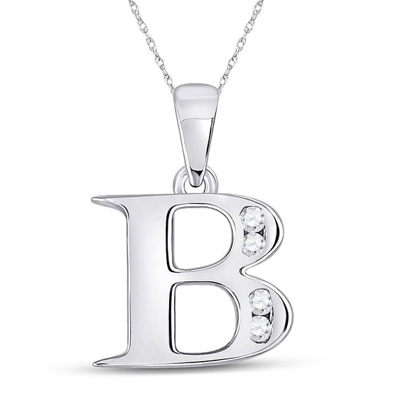 10k White Gold Womens Round Diamond B Letter Pendant 1/20 Cttw