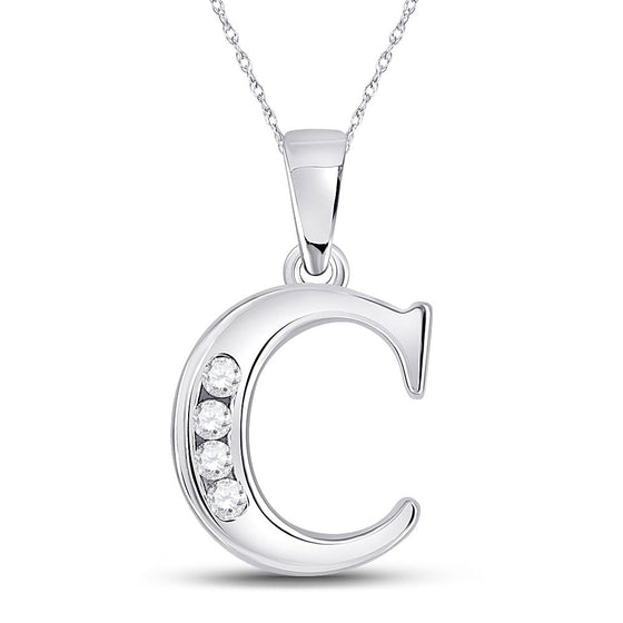 10k White Gold Womens Round Diamond C Letter Pendant 1/20 Cttw