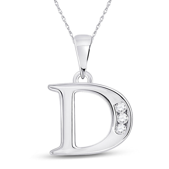10k White Gold Womens Round Diamond D Initial Letter Pendant 1/20 Cttw