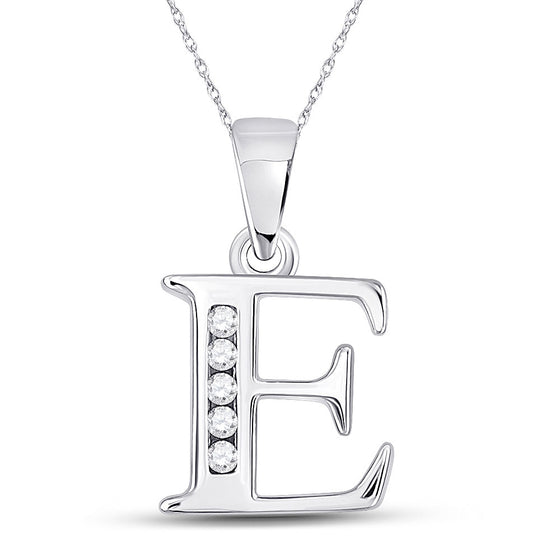 10k White Gold Womens Round Diamond E Initial Letter Pendant 1/20 Cttw