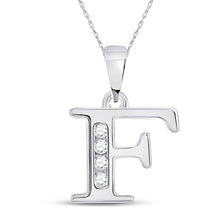  10k White Gold Womens Round Diamond F Initial Letter Pendant 1/20 Cttw