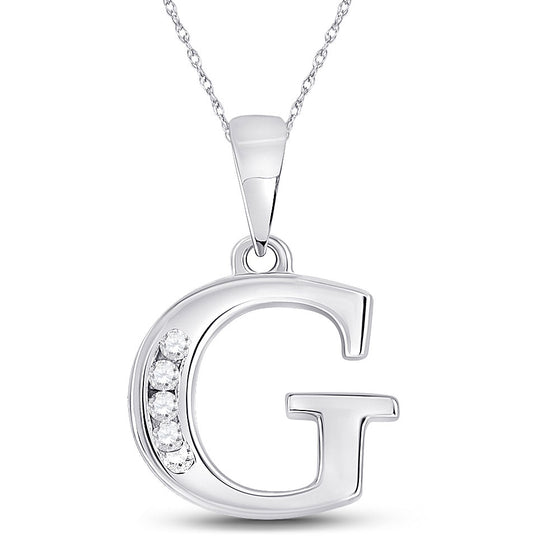10k White Gold Womens Round Diamond G Initial Letter Pendant 1/20 Cttw