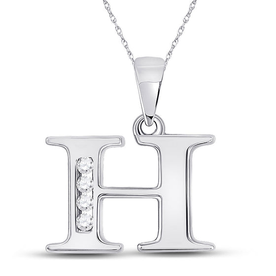 10k White Gold Womens Round Diamond H Initial Letter Pendant 1/20 Cttw