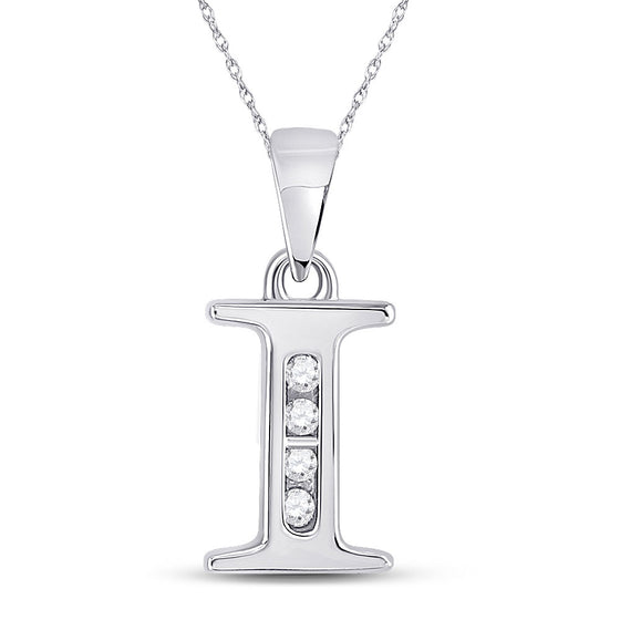 10k White Gold Womens Round Diamond I Initial Letter Pendant 1/20 Cttw