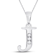  10k White Gold Womens Round Diamond J Initial Letter Pendant 1/20 Cttw