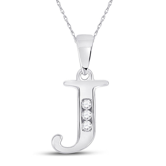 10k White Gold Womens Round Diamond J Initial Letter Pendant 1/20 Cttw