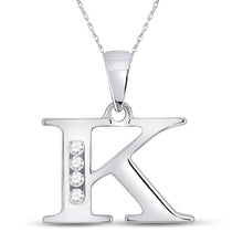  10k White Gold Womens Round Diamond K Initial Letter Pendant 1/20 Cttw