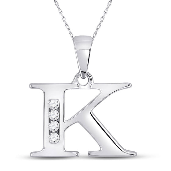 10k White Gold Womens Round Diamond K Initial Letter Pendant 1/20 Cttw