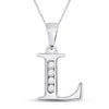 10k White Gold Womens Round Diamond L Initial Letter Pendant 1/20 Cttw