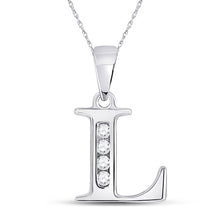 10k White Gold Womens Round Diamond L Initial Letter Pendant 1/20 Cttw