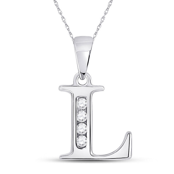 10k White Gold Womens Round Diamond L Initial Letter Pendant 1/20 Cttw