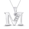 10k White Gold Womens Round Diamond M Initial Letter Pendant 1/20 Cttw