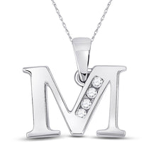  10k White Gold Womens Round Diamond M Initial Letter Pendant 1/20 Cttw