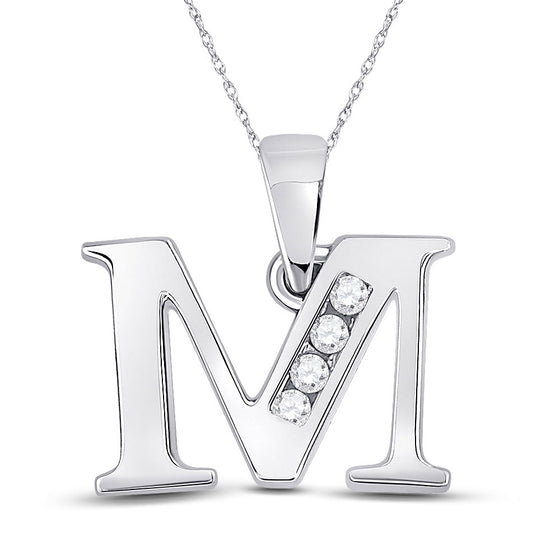 10k White Gold Womens Round Diamond M Initial Letter Pendant 1/20 Cttw