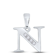  10k White Gold Womens Round Diamond N Initial Letter Pendant 1/20 Cttw