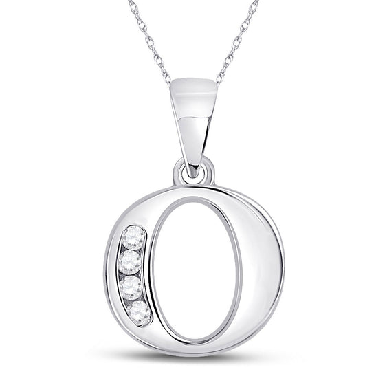 10k White Gold Womens Round Diamond O Initial Letter Pendant 1/20 Cttw