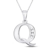 10k White Gold Womens Round Diamond Q Initial Letter Pendant 1/20 Cttw