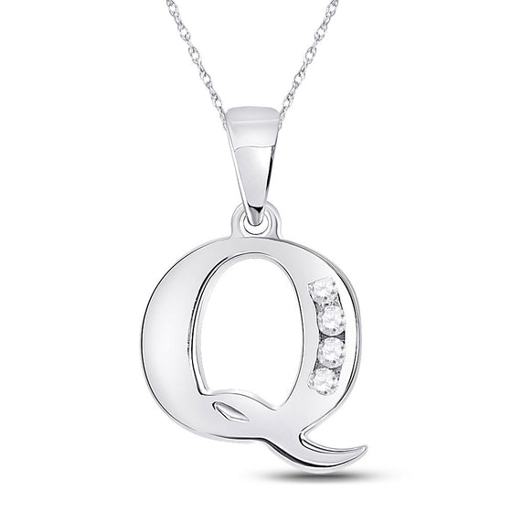 10k White Gold Womens Round Diamond Q Initial Letter Pendant 1/20 Cttw