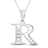 10k White Gold Womens Round Diamond R Initial Letter Pendant 1/20 Cttw
