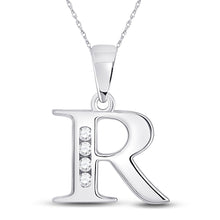  10k White Gold Womens Round Diamond R Initial Letter Pendant 1/20 Cttw