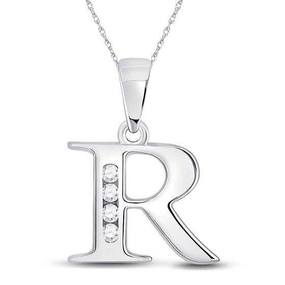 10k White Gold Womens Round Diamond R Initial Letter Pendant 1/20 Cttw