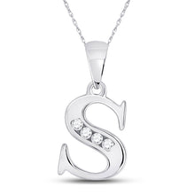  10k White Gold Womens Round Diamond S Initial Letter Pendant 1/20 Cttw
